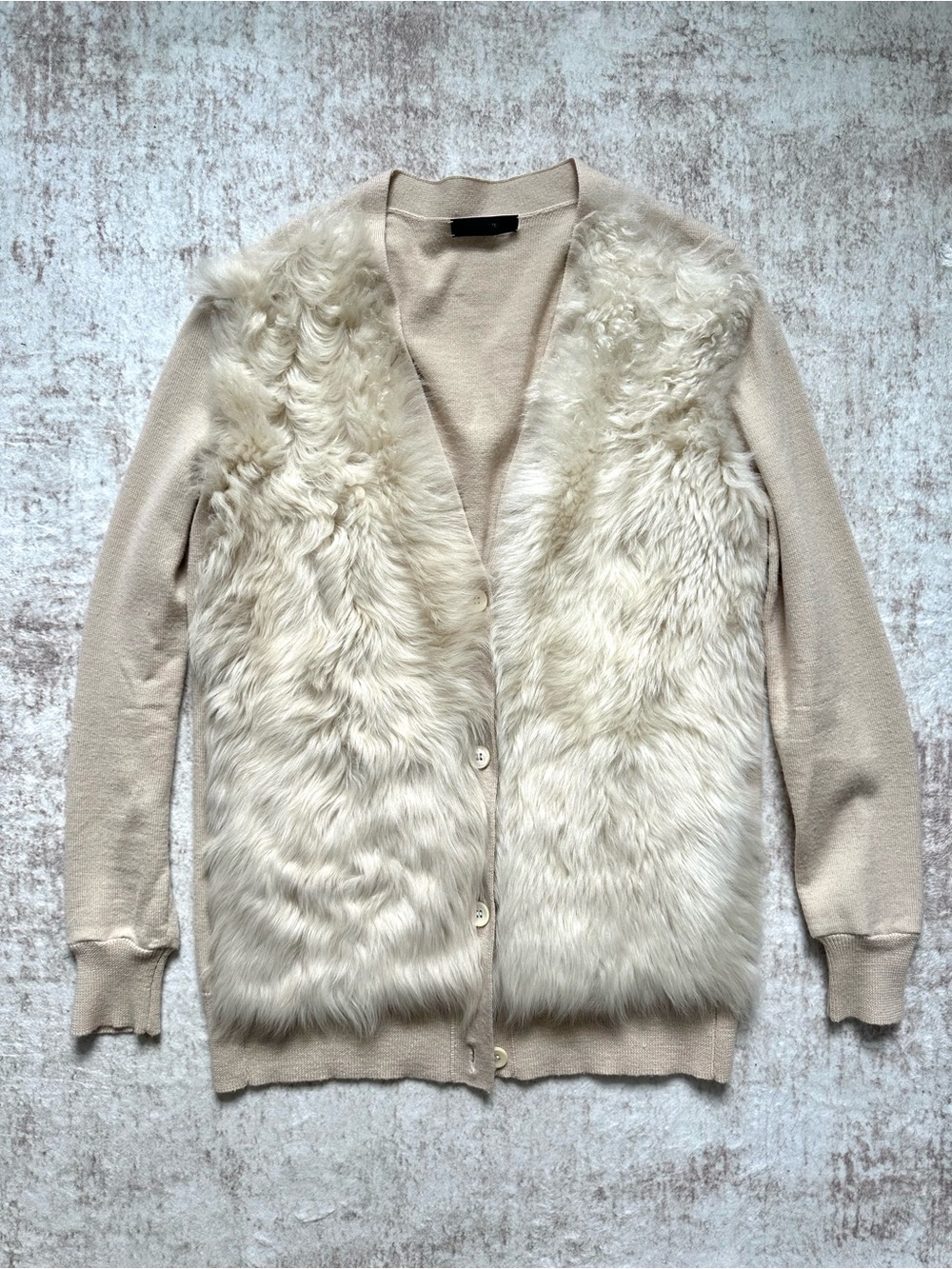 J.Crew Collection Shearling Cardigan in Heather Canvas - Picture 2 of 6